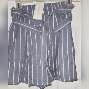 Blue Striped Linen Shorts